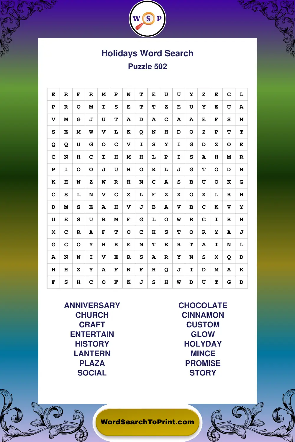 Holidays Word Search Puzzle 502