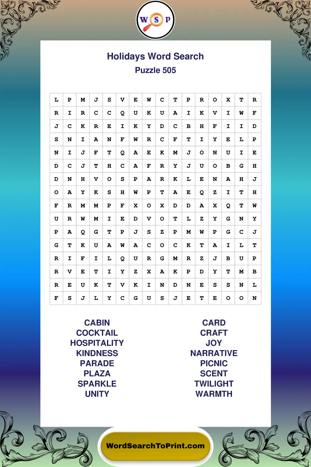 Holidays Word Search Puzzle 505
