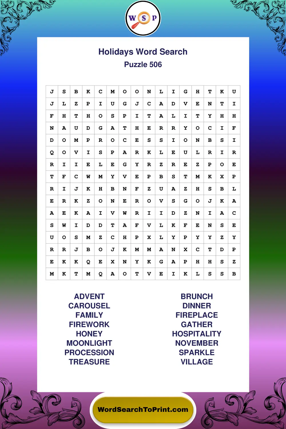 Holidays Word Search Puzzle 506