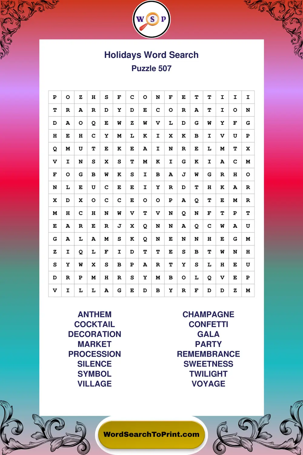 Holidays Word Search Puzzle 507