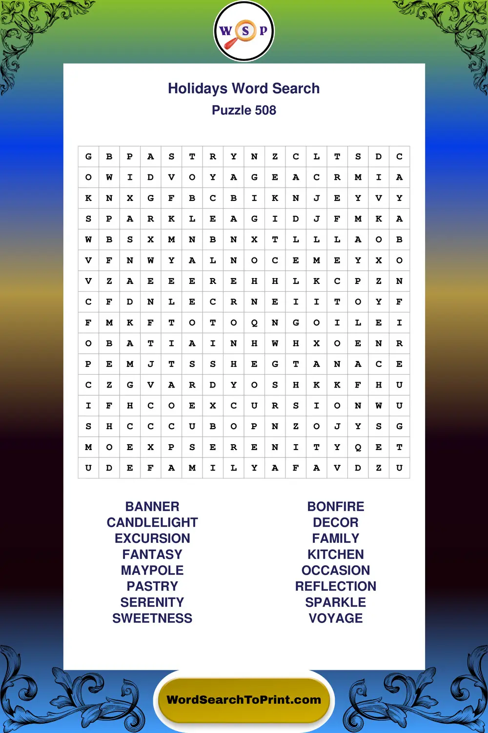 Holidays Word Search Puzzle 508
