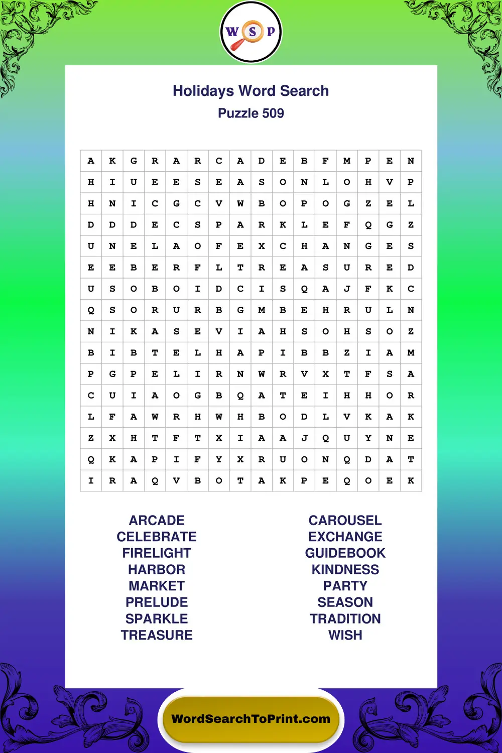 Holidays Word Search Puzzle 509