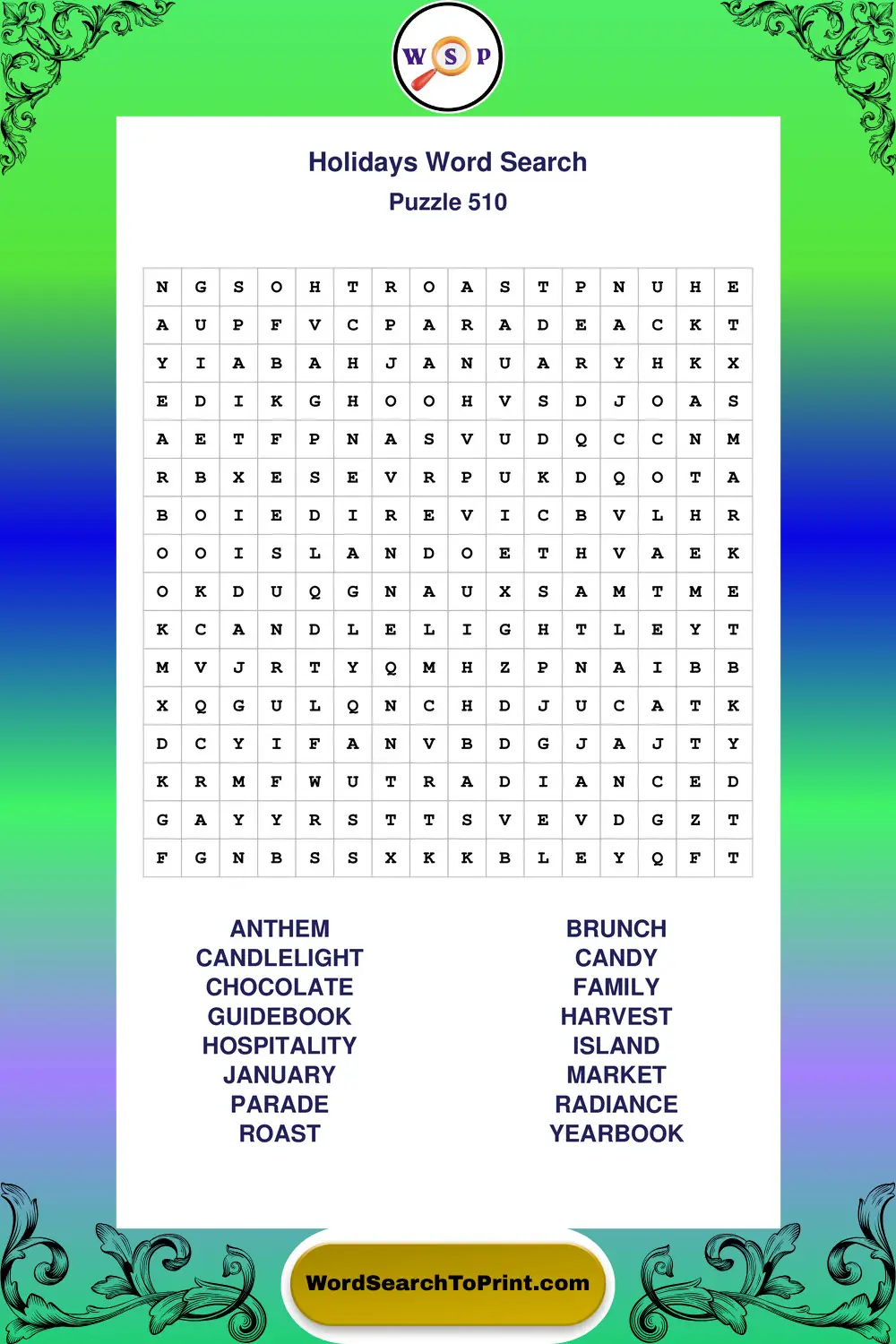Holidays Word Search Puzzle 510