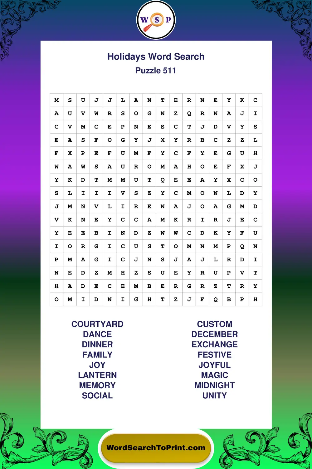 Holidays Word Search Puzzle 511