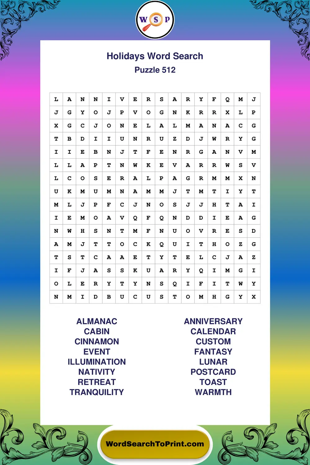 Holidays Word Search Puzzle 512