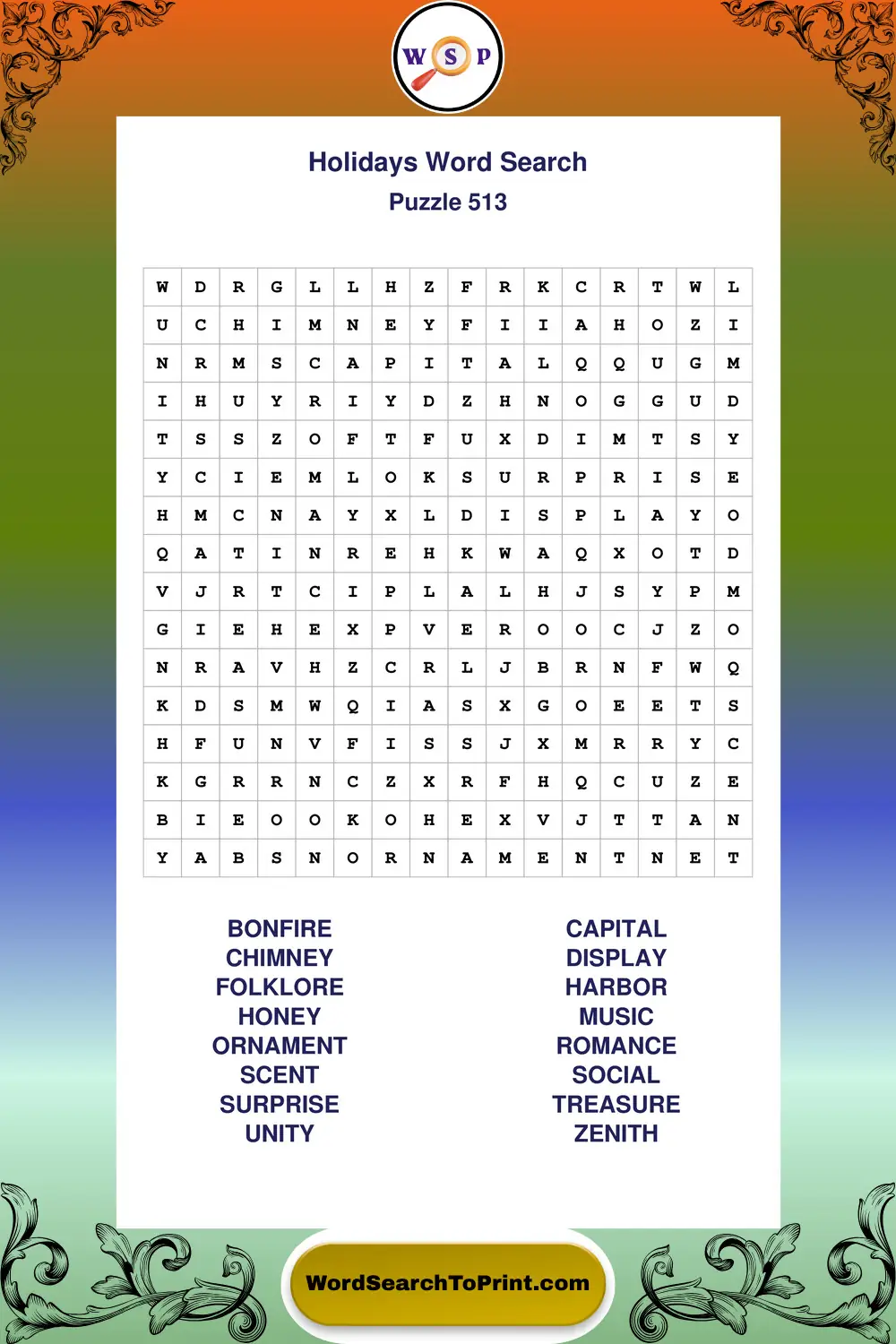 Holidays Word Search Puzzle 513