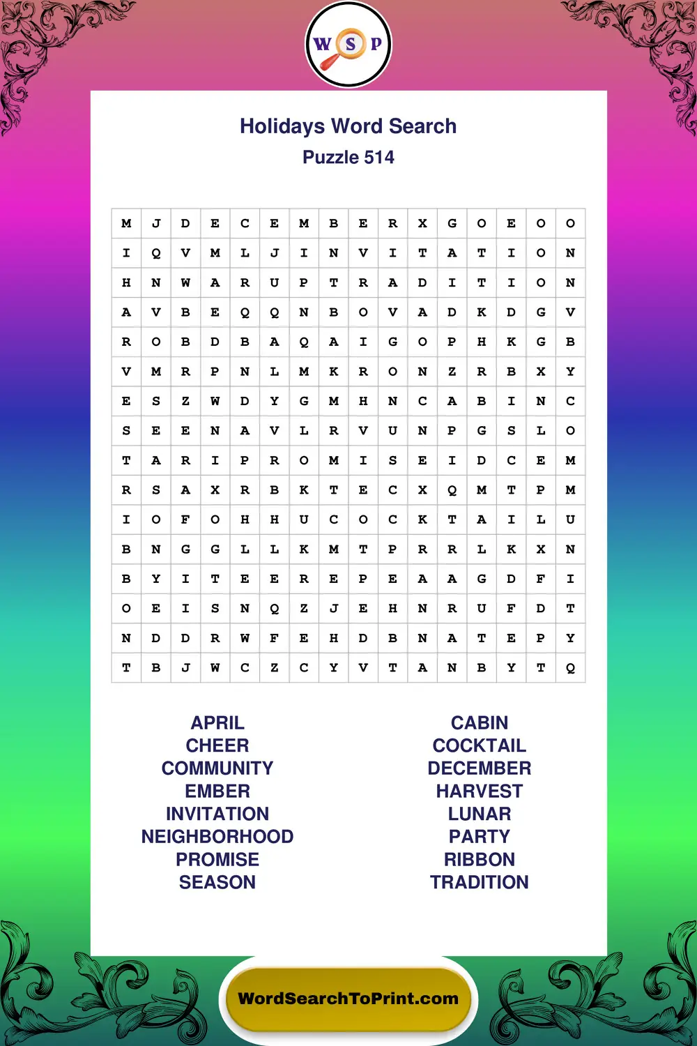 Holidays Word Search Puzzle 514