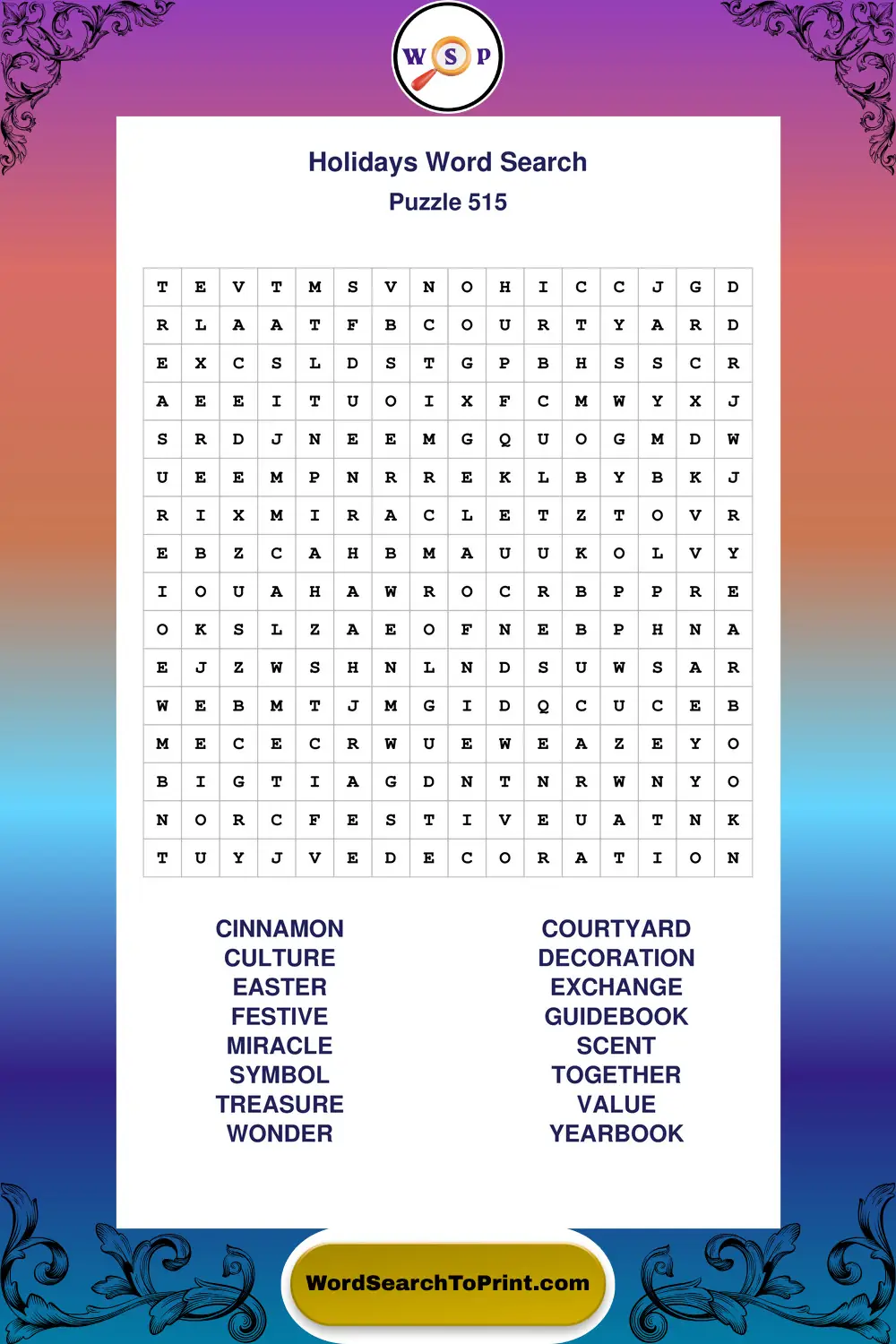Holidays Word Search Puzzle 515