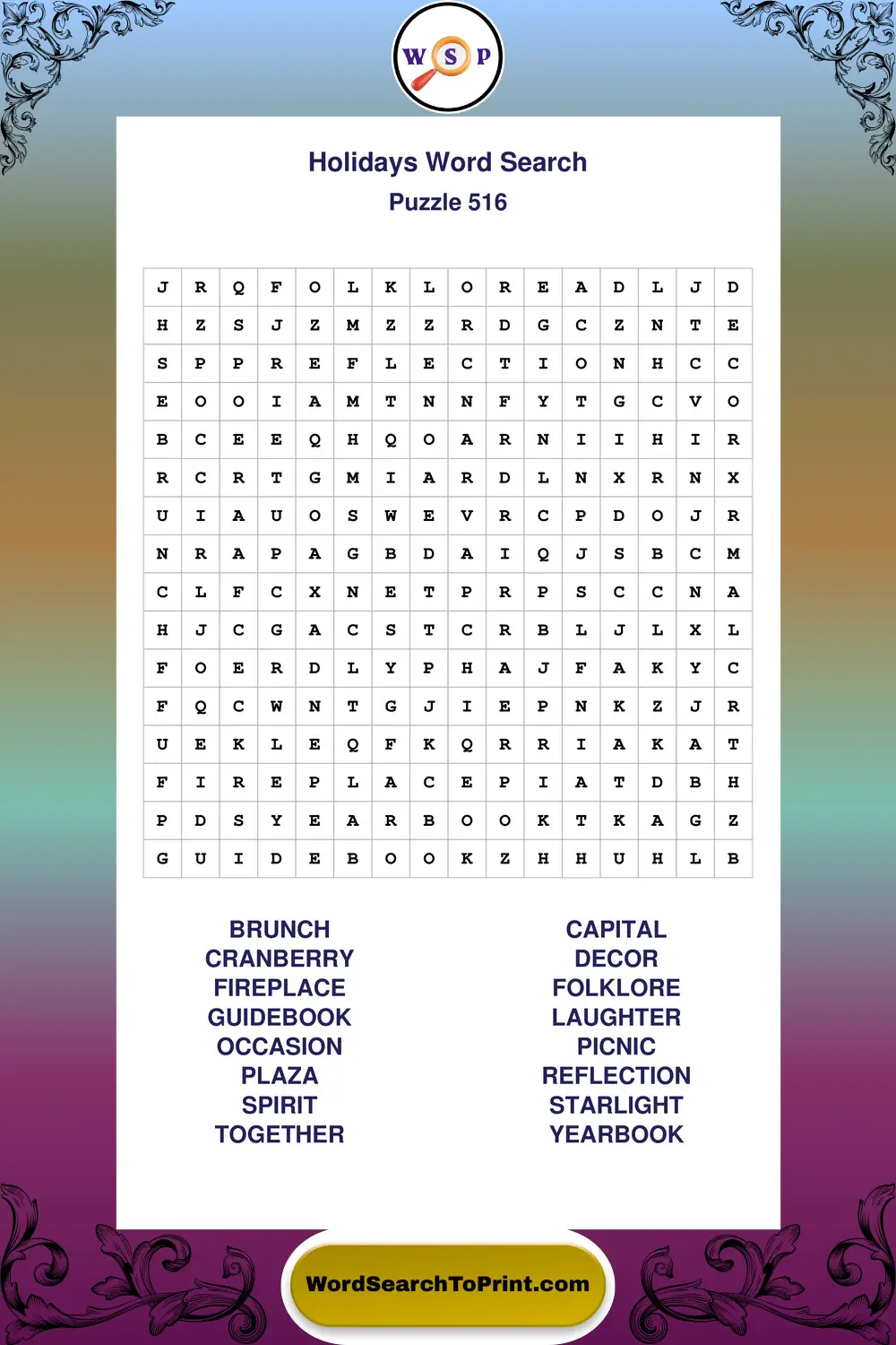 Holidays Word Search Puzzle 516
