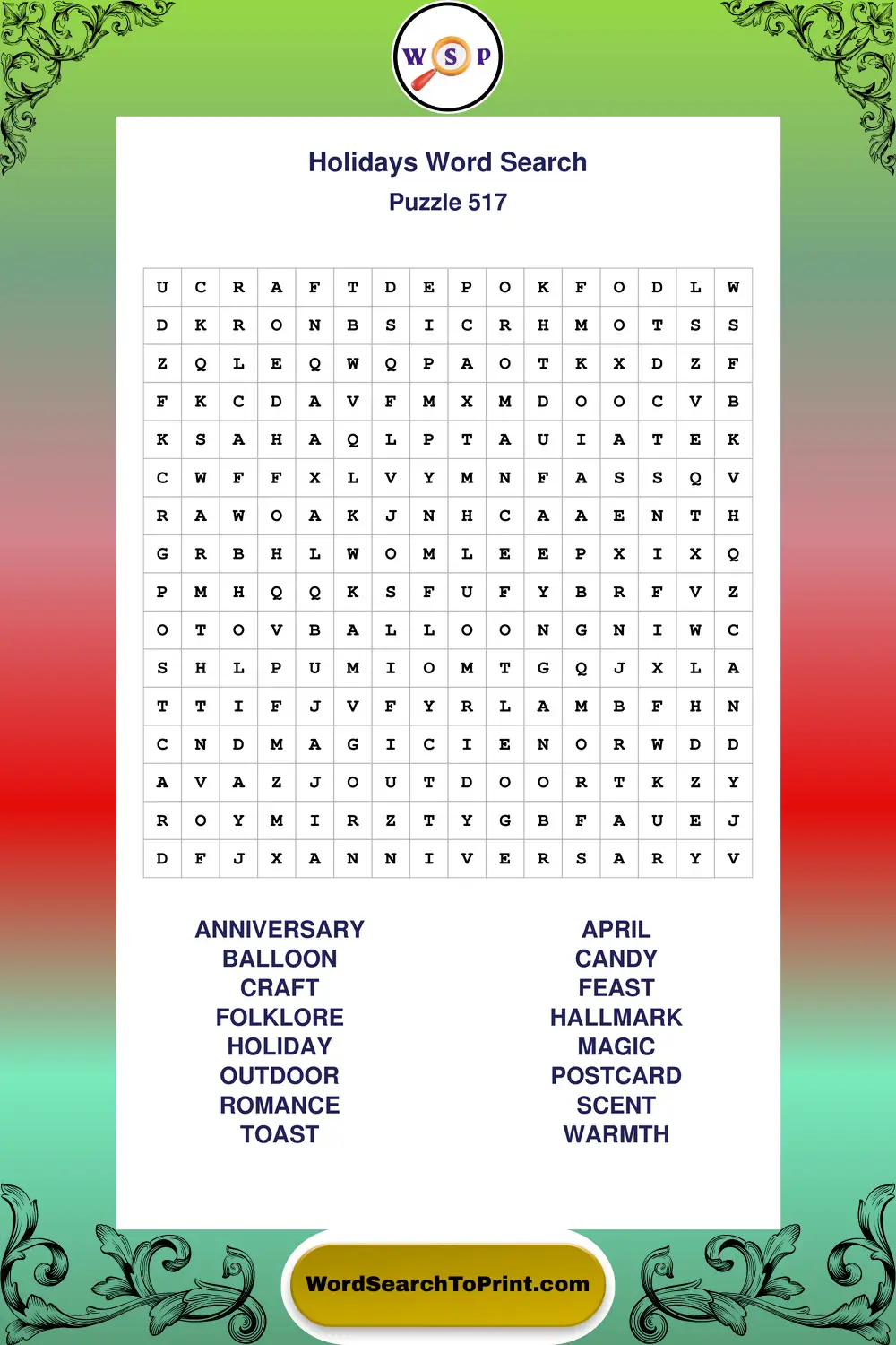 Holidays Word Search Puzzle 517