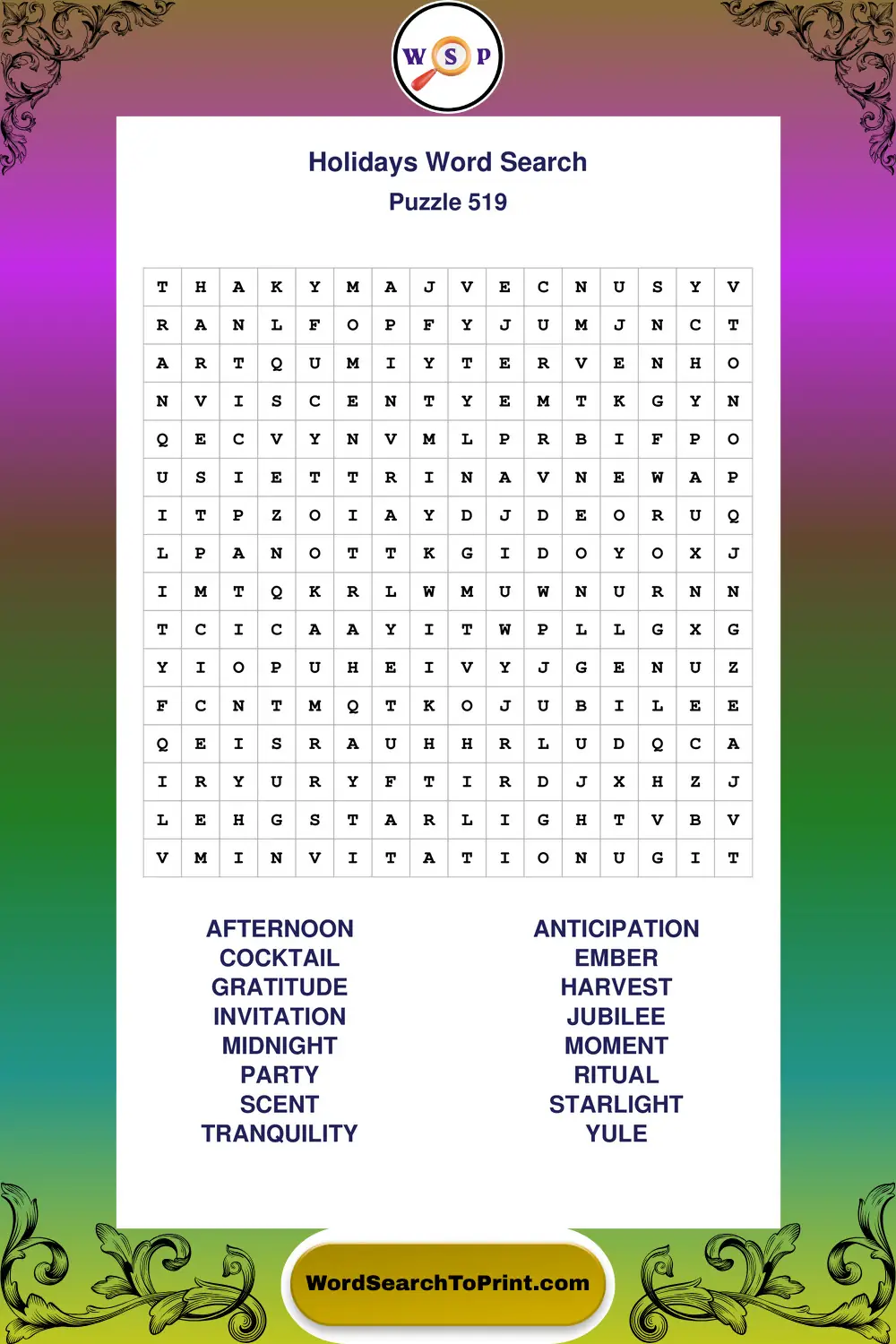 Holidays Word Search Puzzle 519