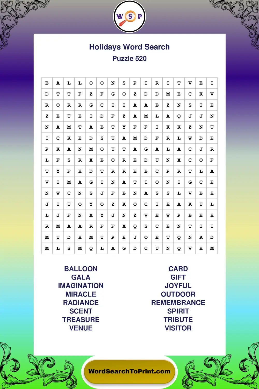 Holidays Word Search Puzzle 520