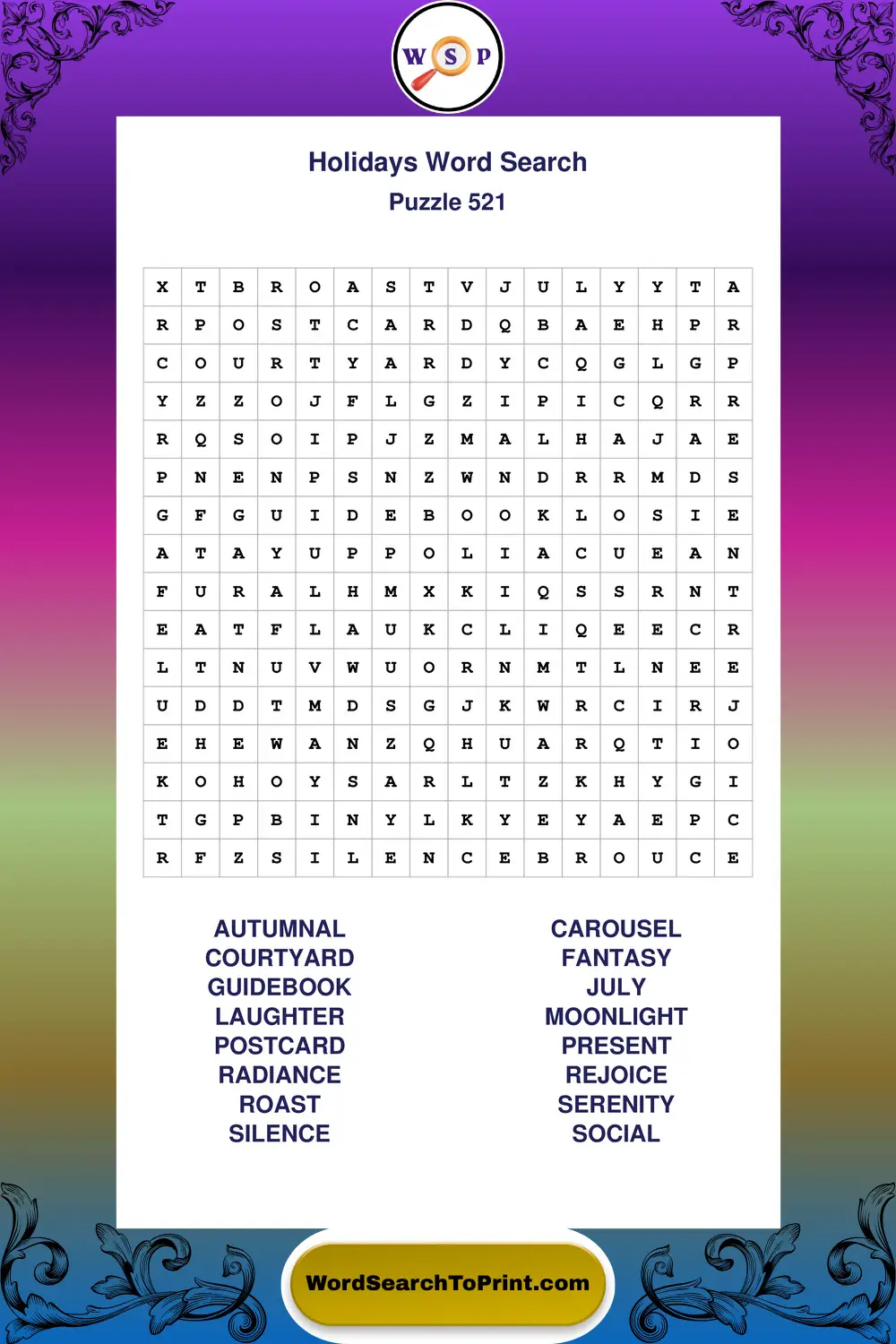 Holidays Word Search Puzzle 521