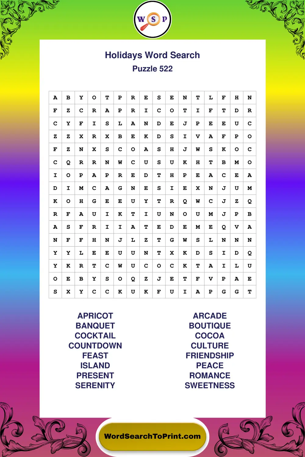 Holidays Word Search Puzzle 522