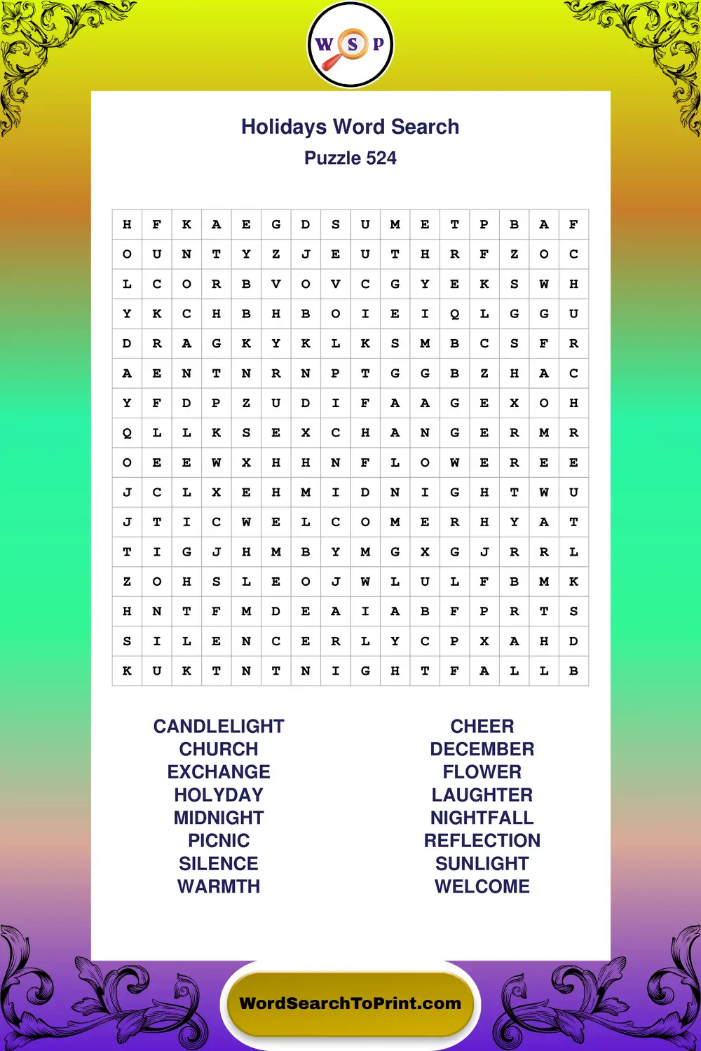 Holidays Word Search Puzzle 524