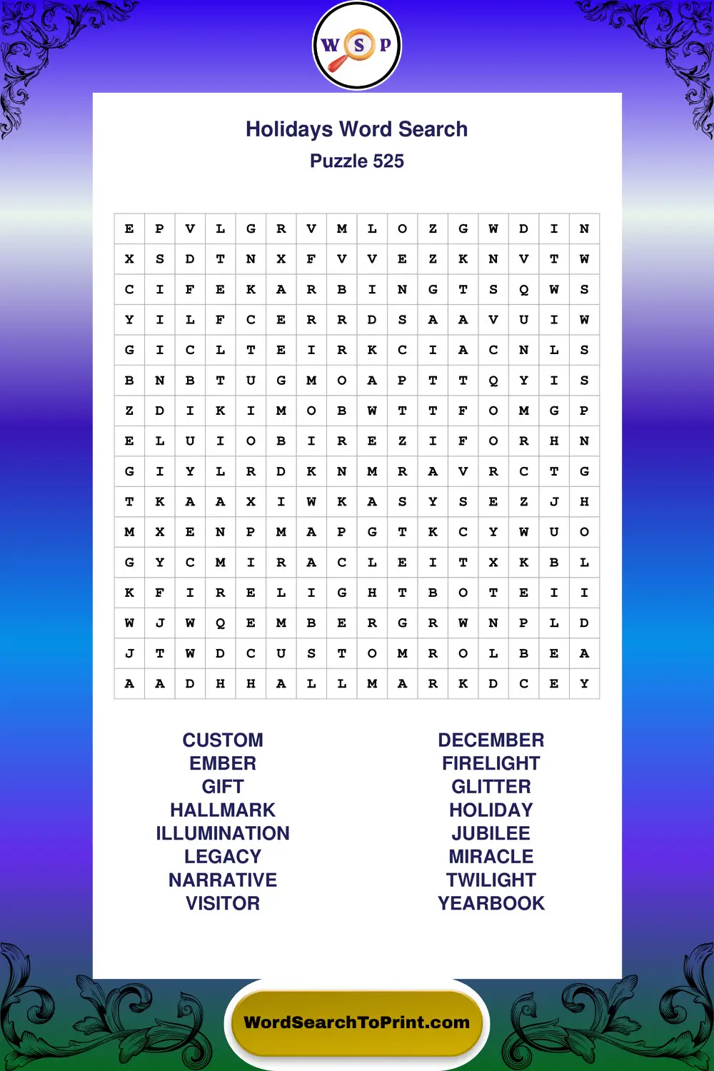 Holidays Word Search Puzzle 525