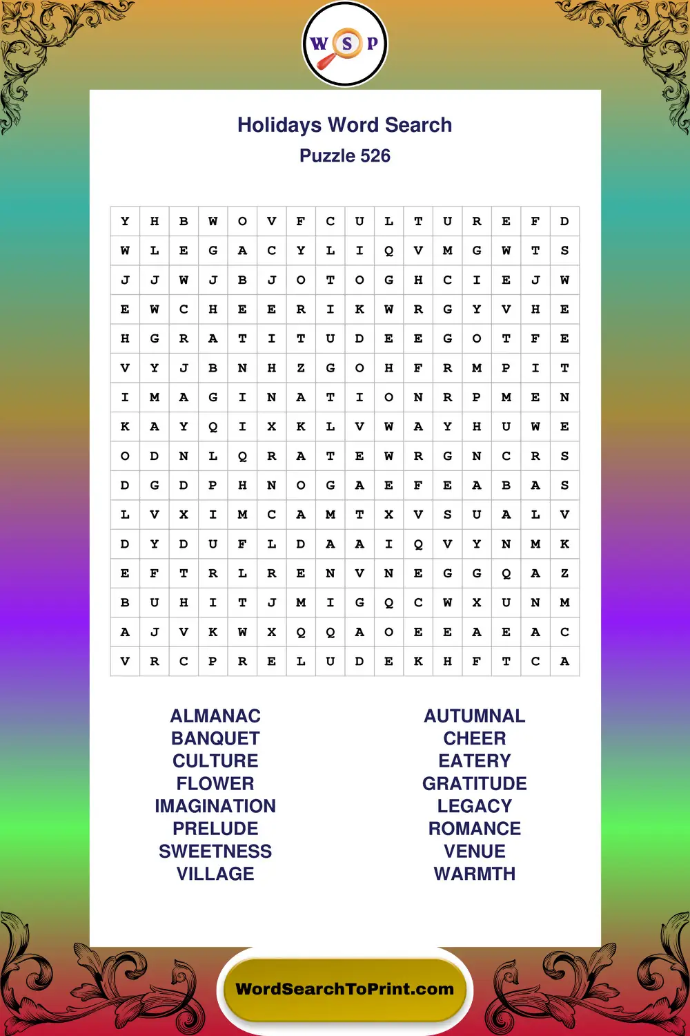 Holidays Word Search Puzzle 526