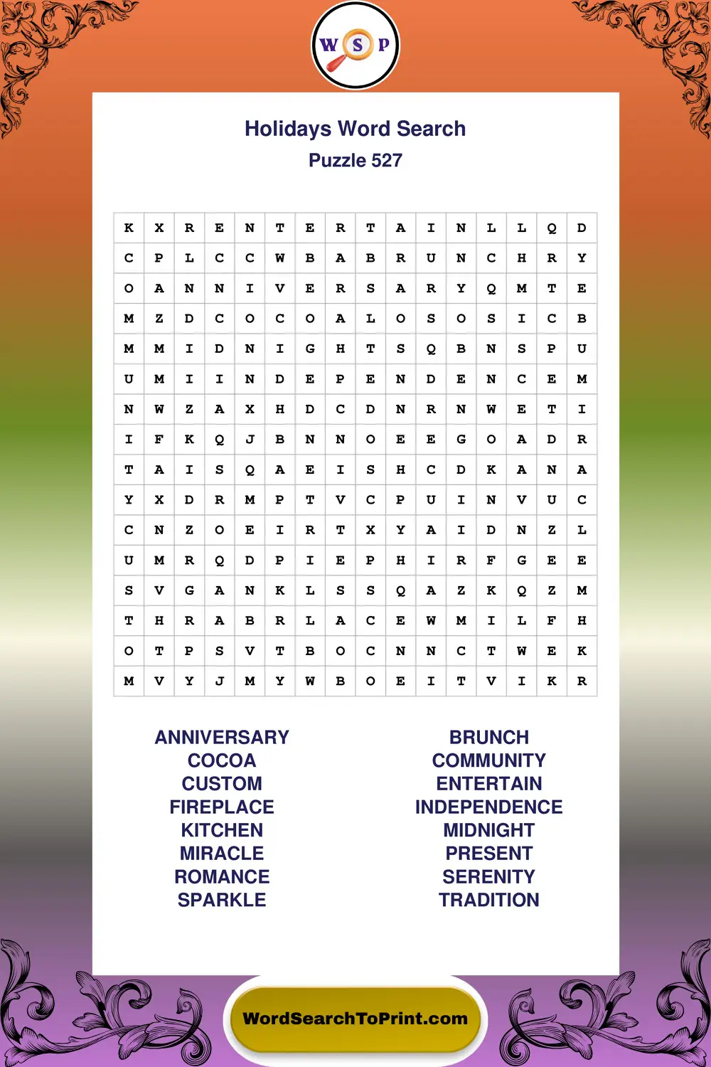 Holidays Word Search Puzzle 527