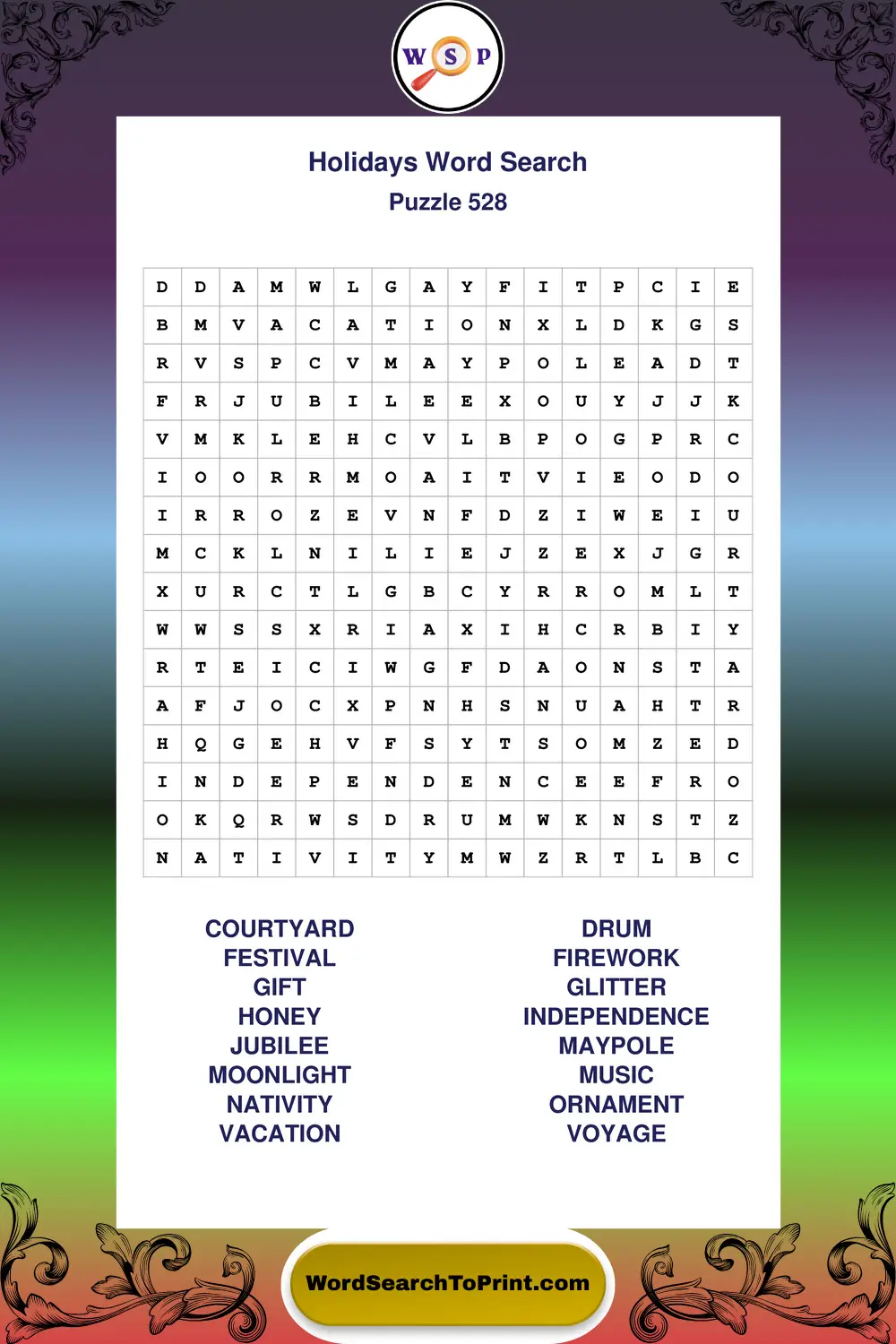 Holidays Word Search Puzzle 528
