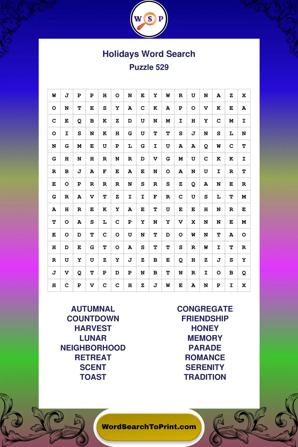 Holidays Word Search Puzzle 529