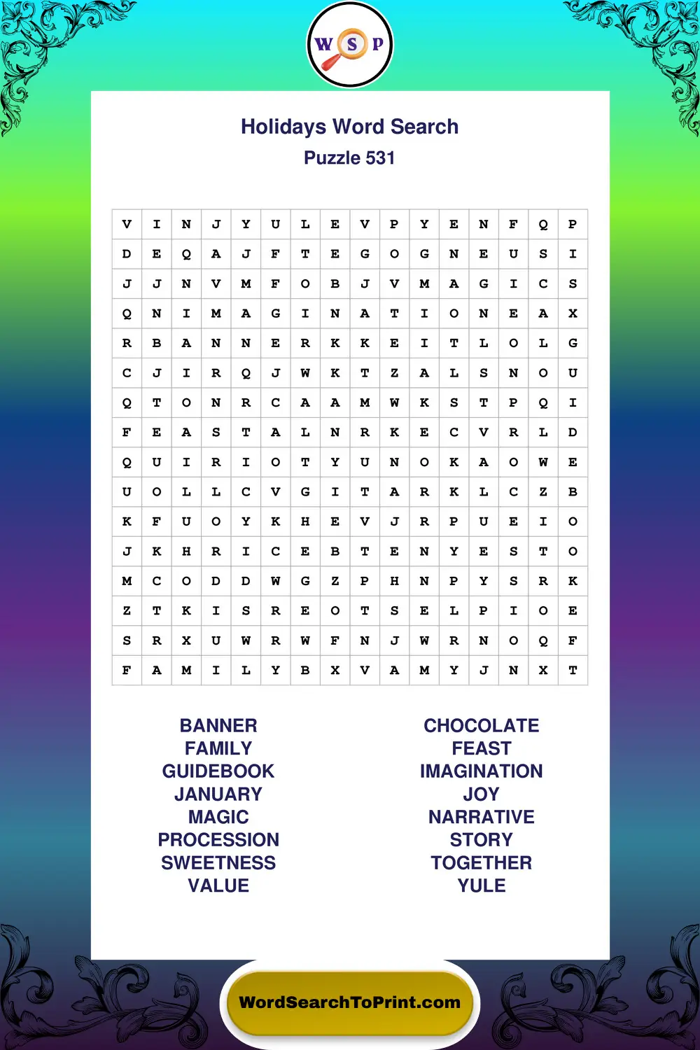 Holidays Word Search Puzzle 531