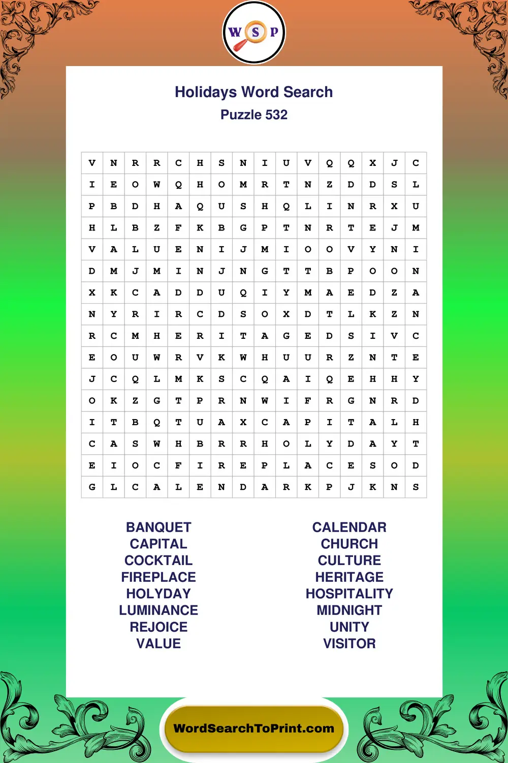 Holidays Word Search Puzzle 532
