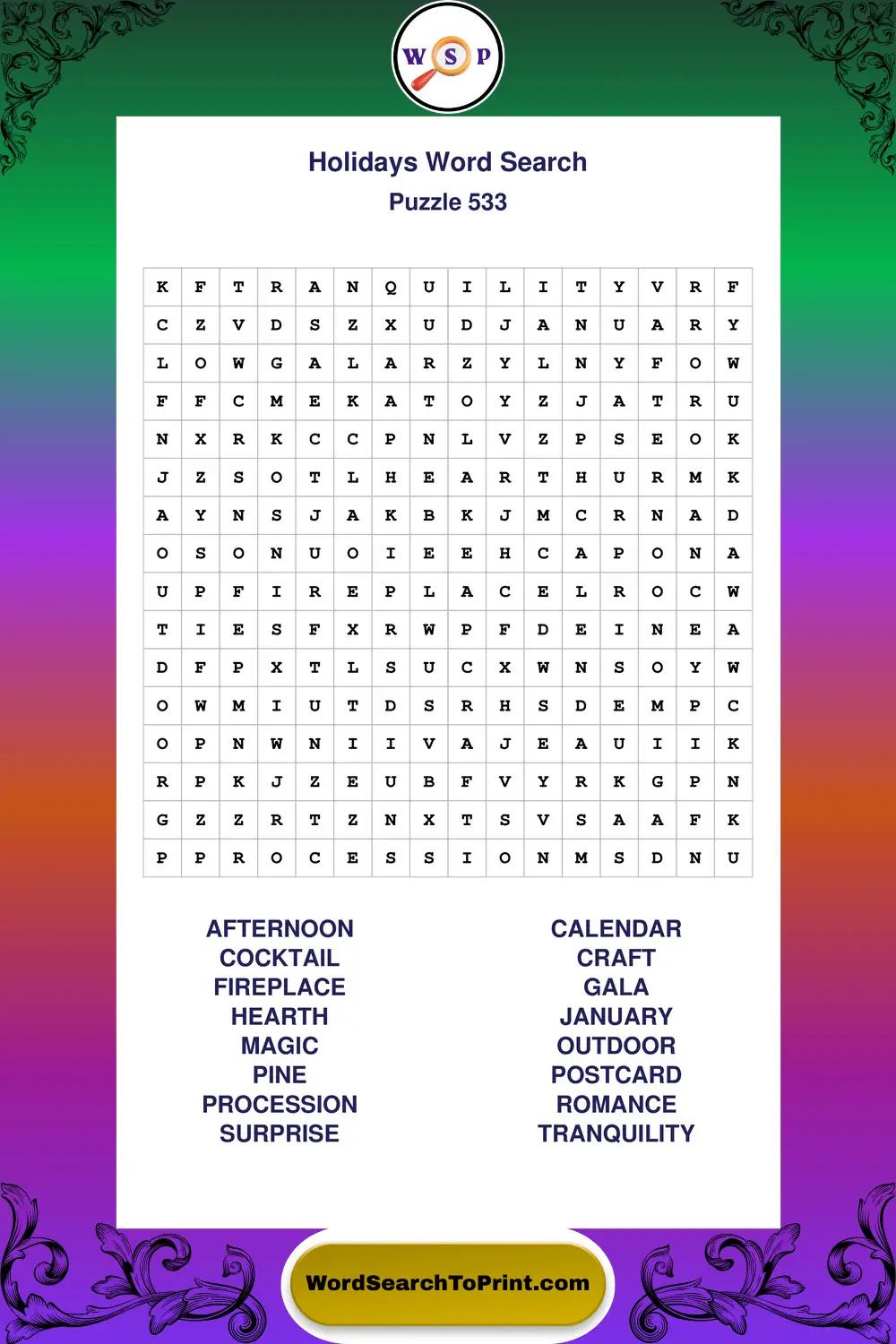 Holidays Word Search Puzzle 533