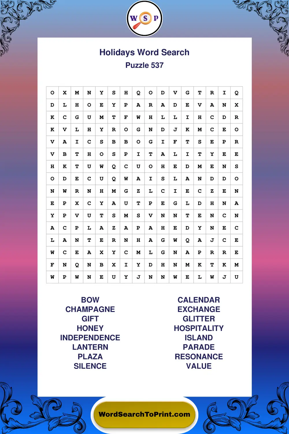 Holidays Word Search Puzzle 537