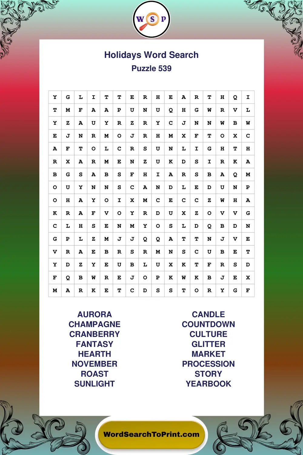 Holidays Word Search Puzzle 539