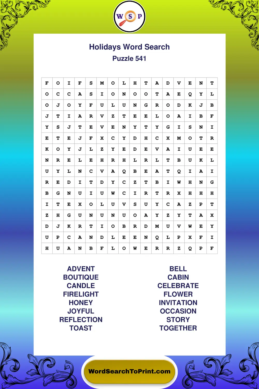 Holidays Word Search Puzzle 541