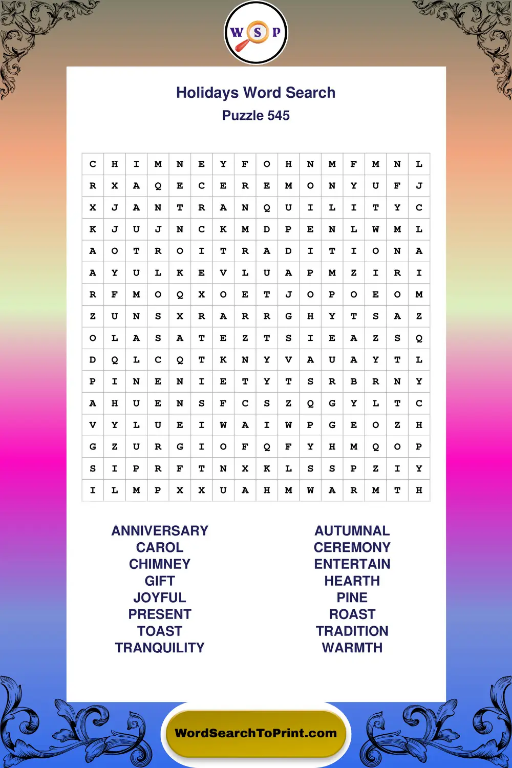 Holidays Word Search Puzzle 545