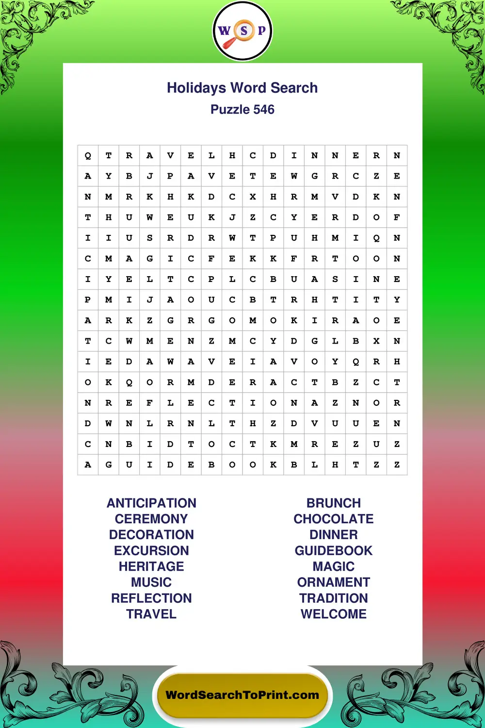 Holidays Word Search Puzzle 546