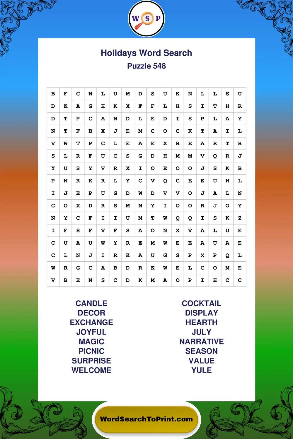 Holidays Word Search Puzzle 548