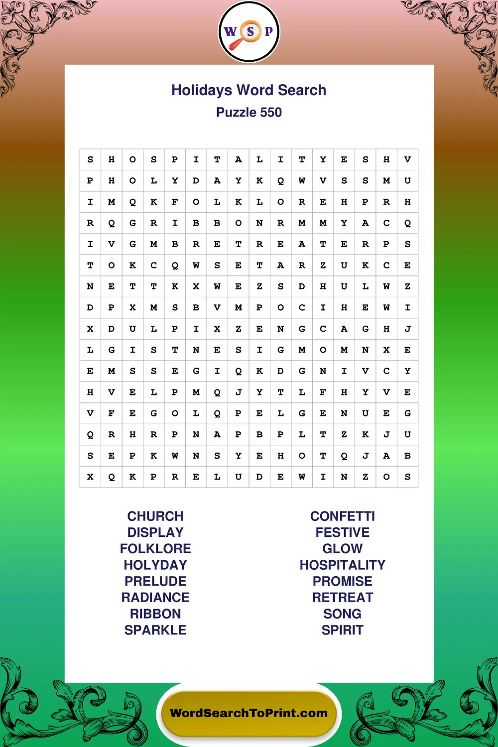 Holidays Word Search Puzzle 550