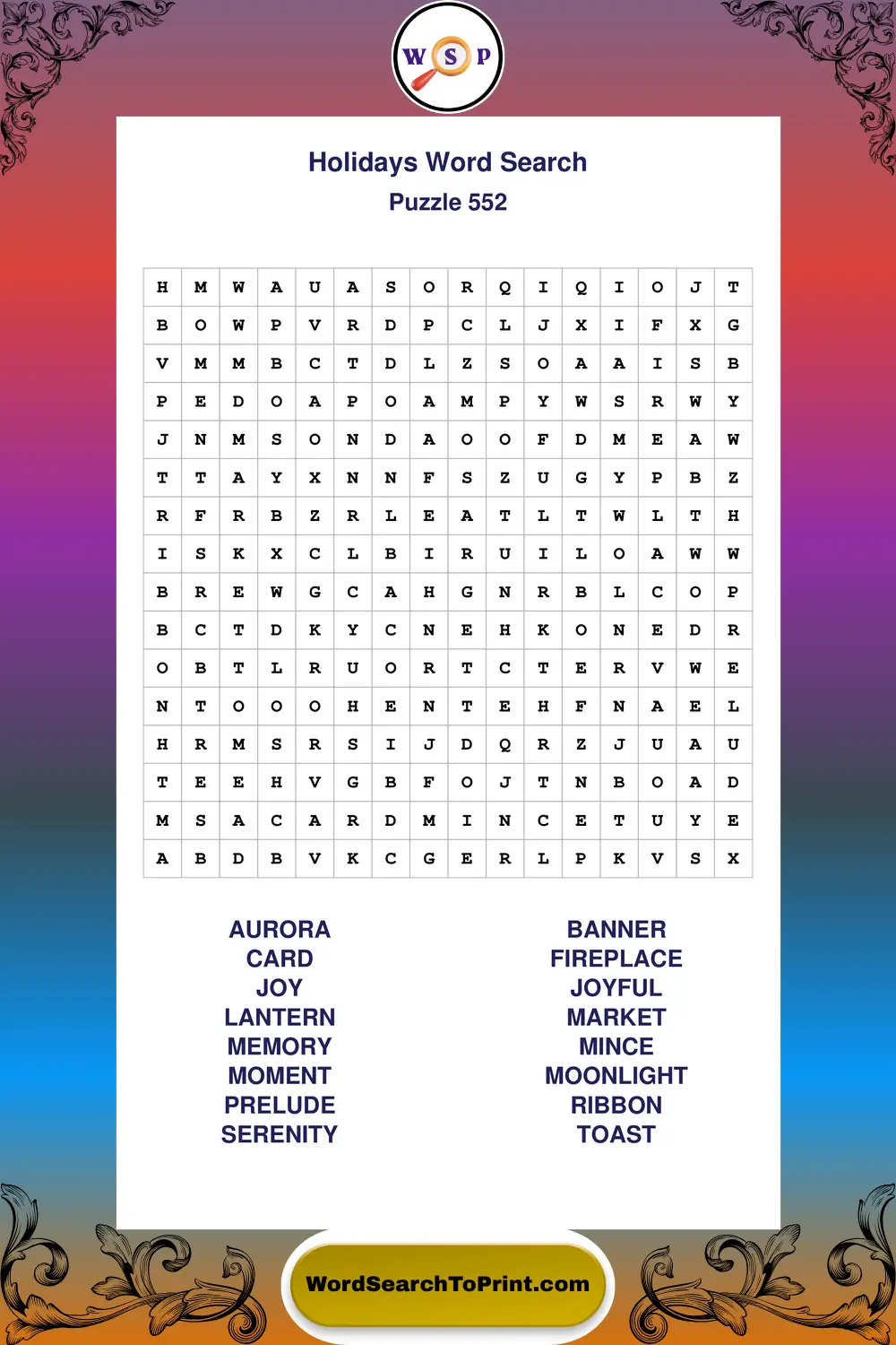 Holidays Word Search Puzzle 552