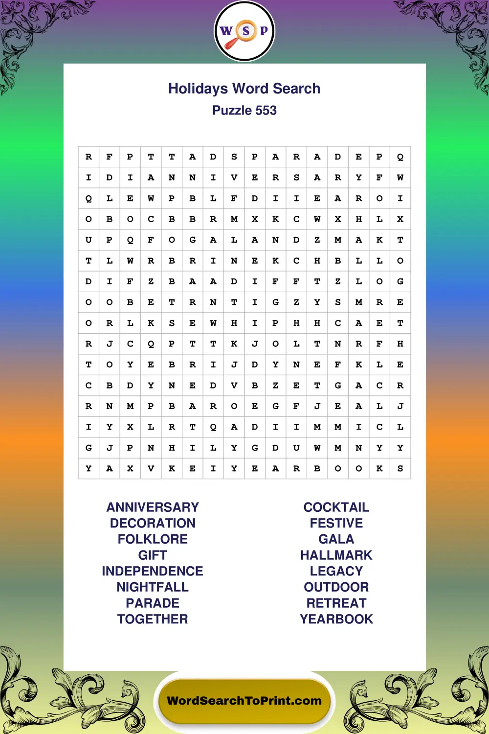 Holidays Word Search Puzzle 553
