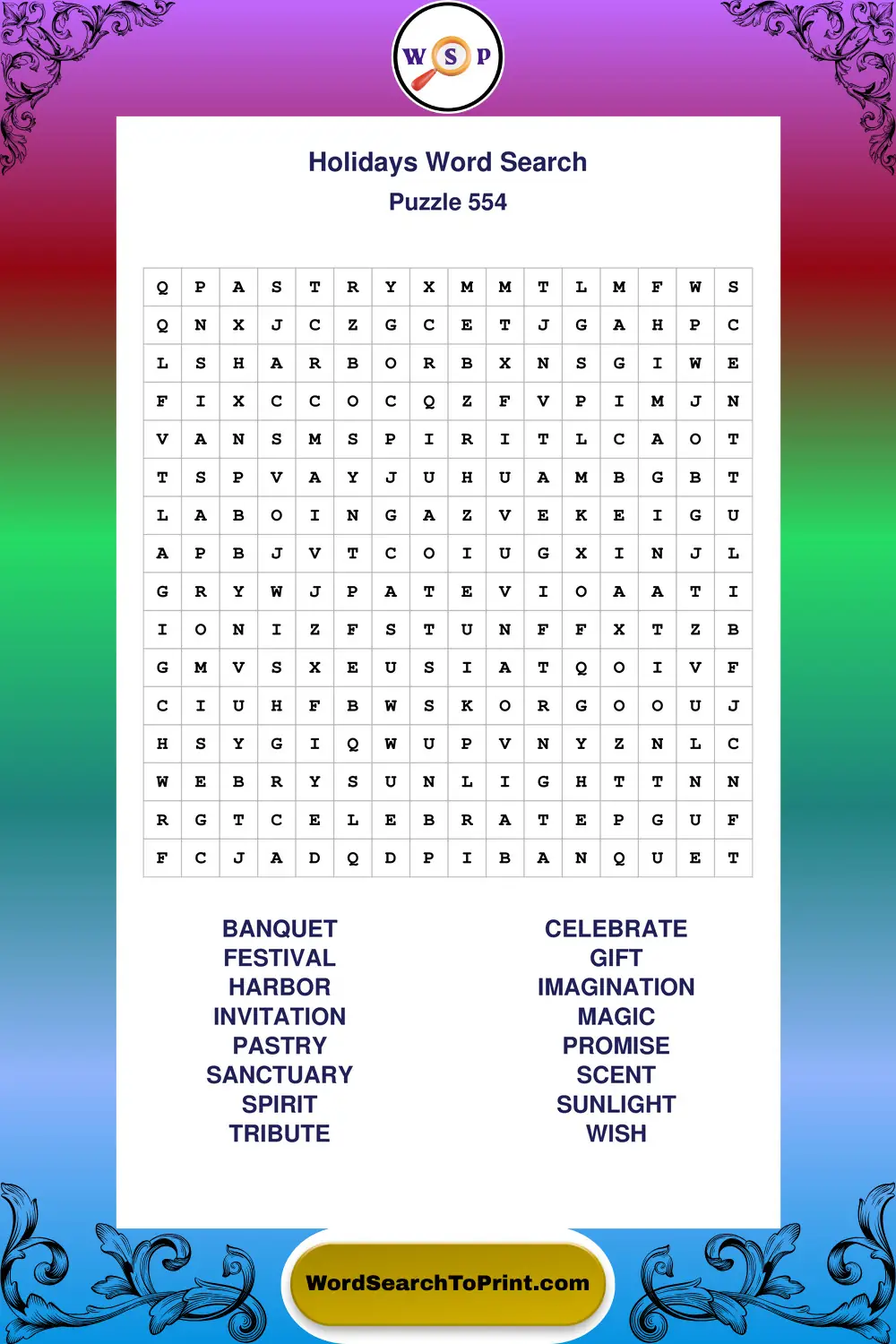 Holidays Word Search Puzzle 554