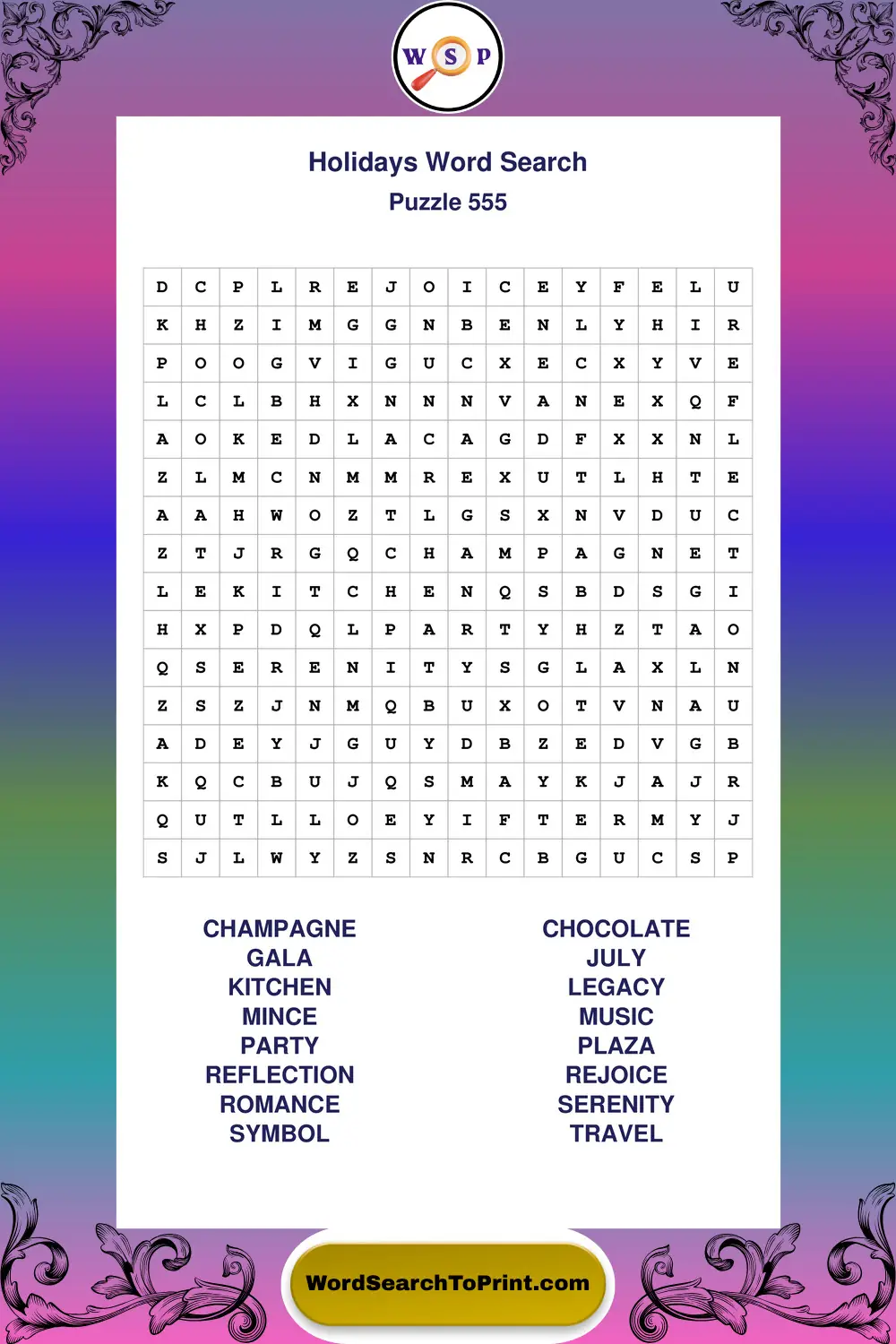 Holidays Word Search Puzzle 555