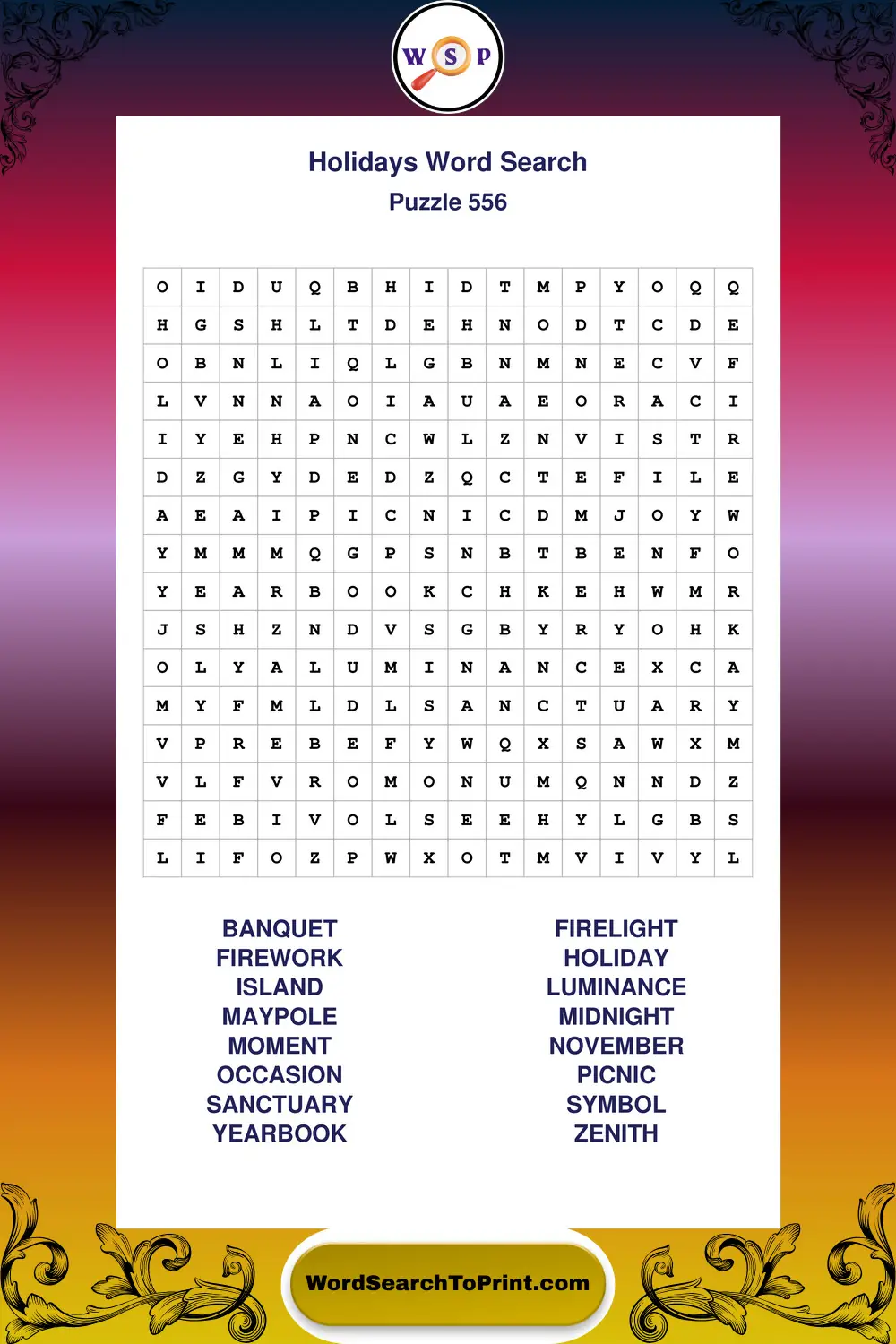 Holidays Word Search Puzzle 556