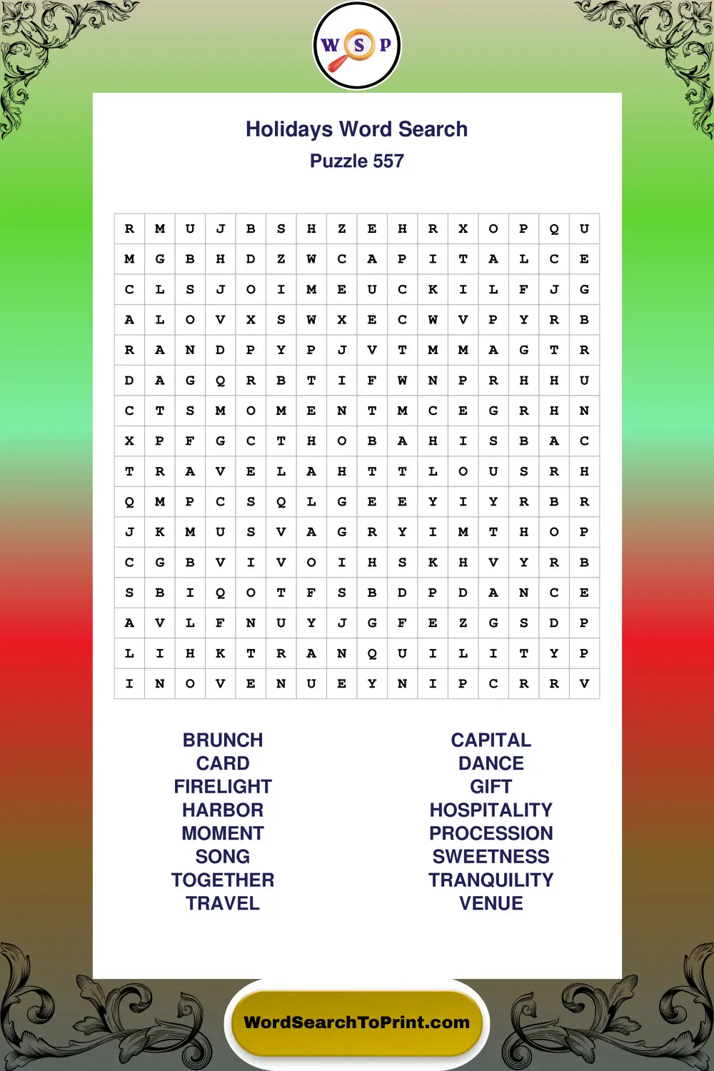 Holidays Word Search Puzzle 557