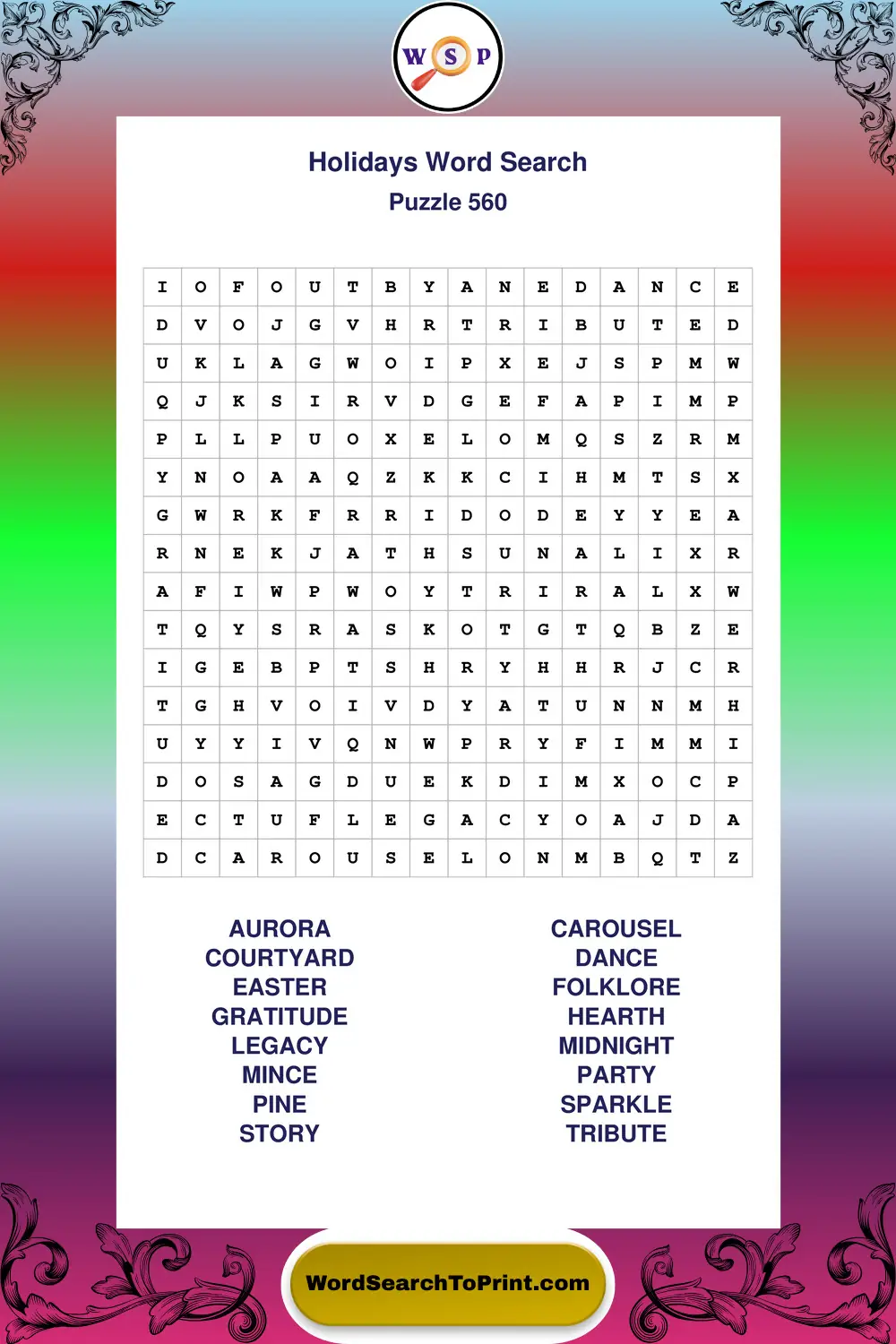 Holidays Word Search Puzzle 560
