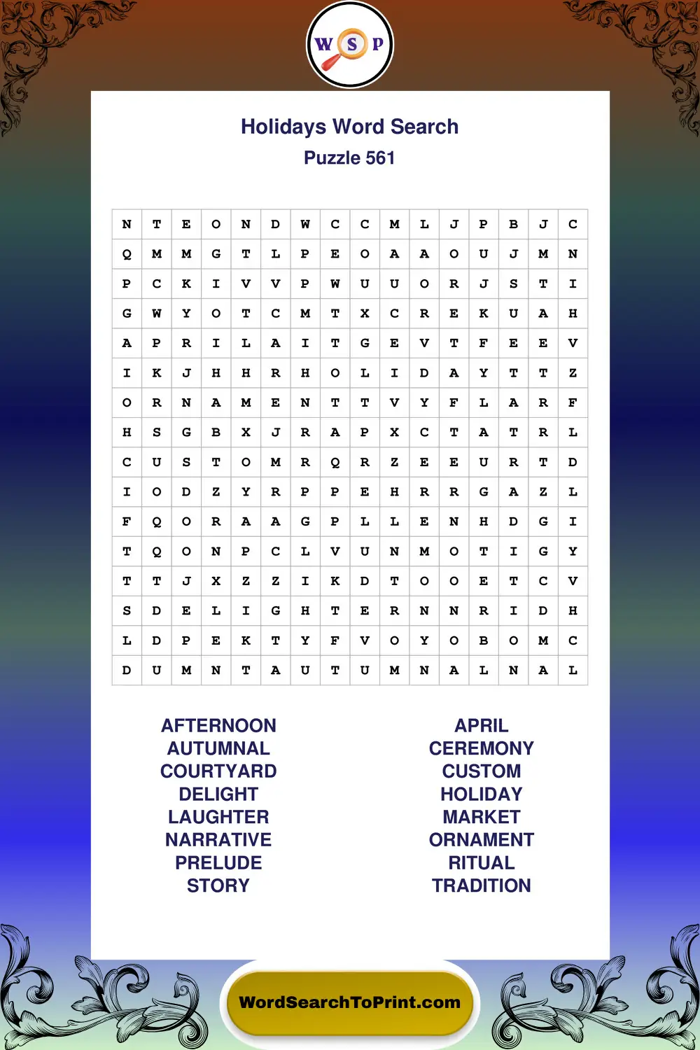 Holidays Word Search Puzzle 561