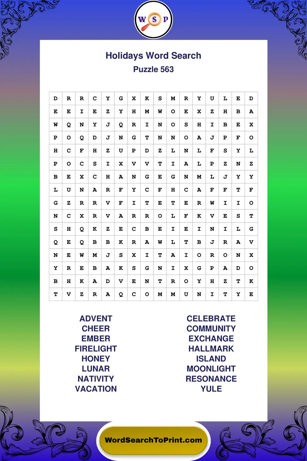 Holidays Word Search Puzzle 563