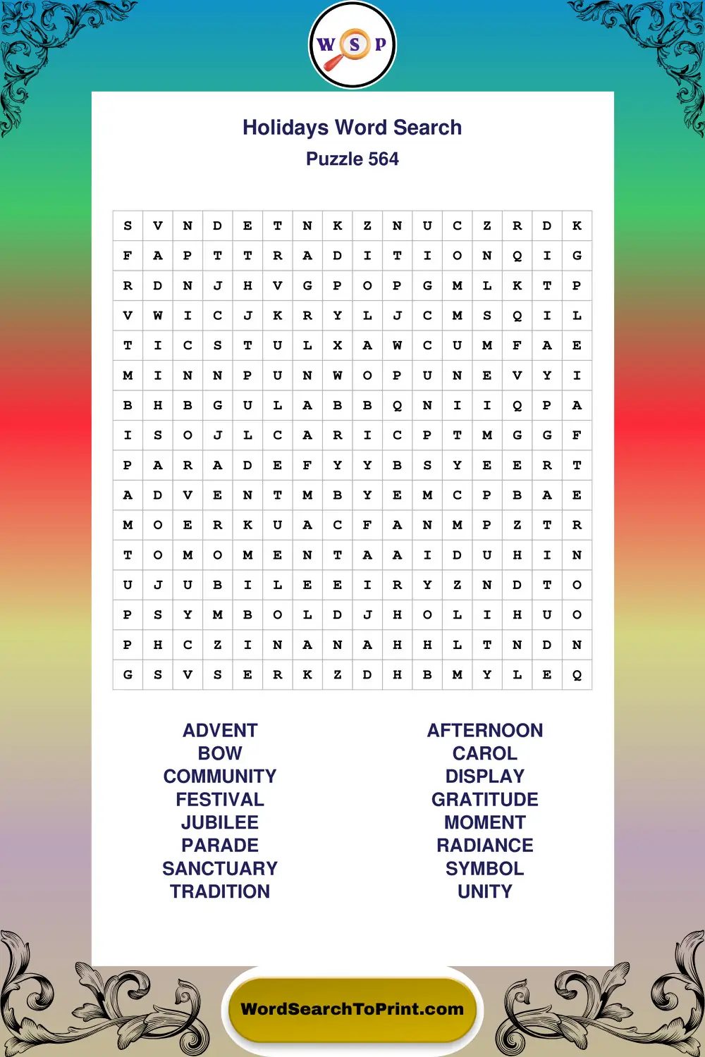Holidays Word Search Puzzle 564