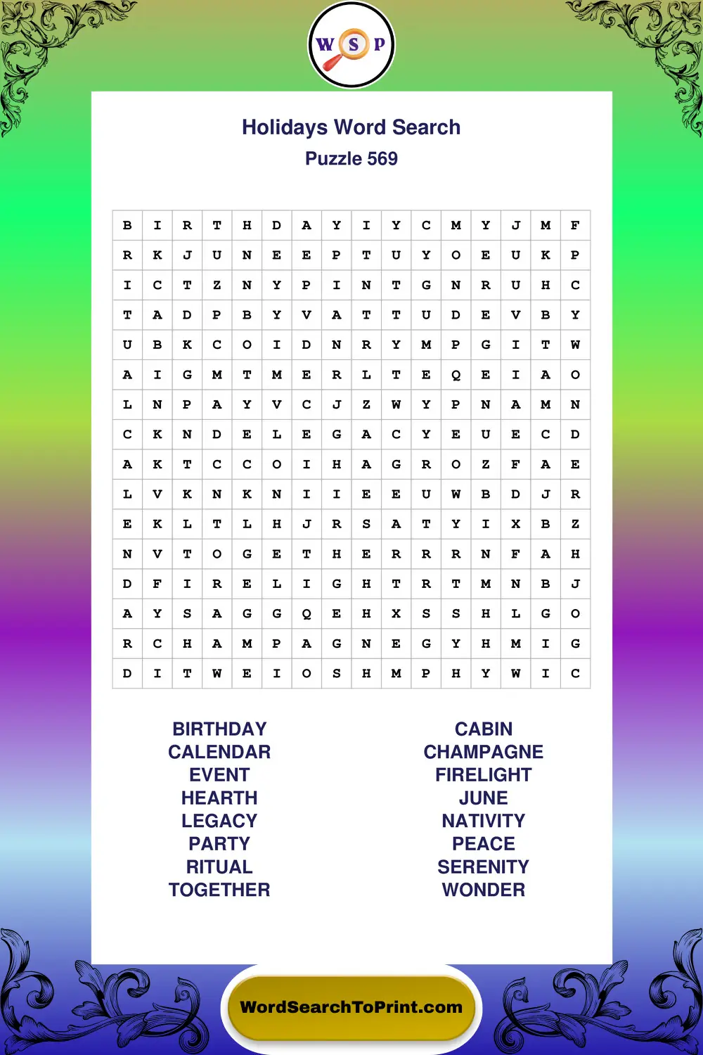Holidays Word Search Puzzle 569