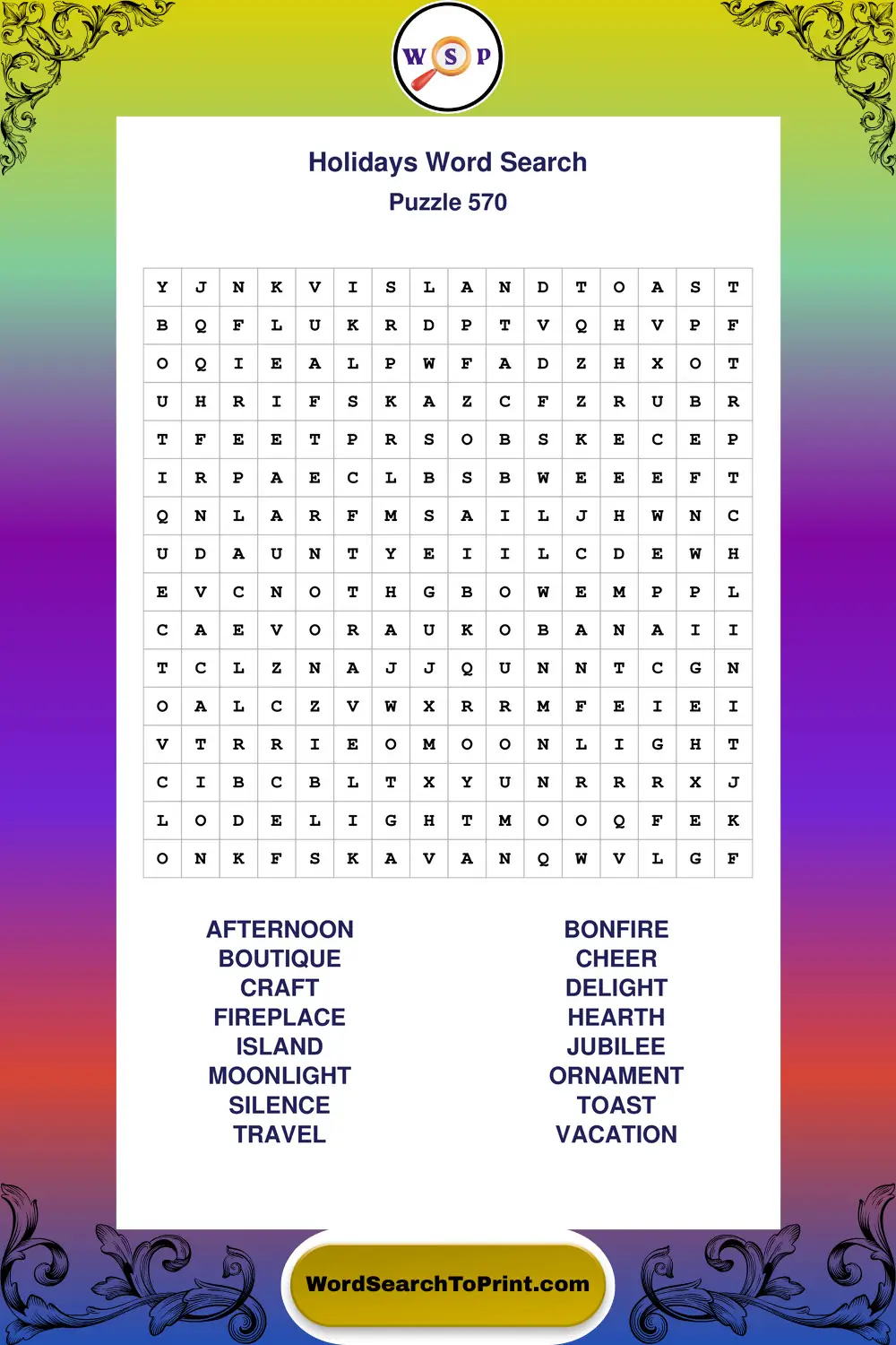 Holidays Word Search Puzzle 570