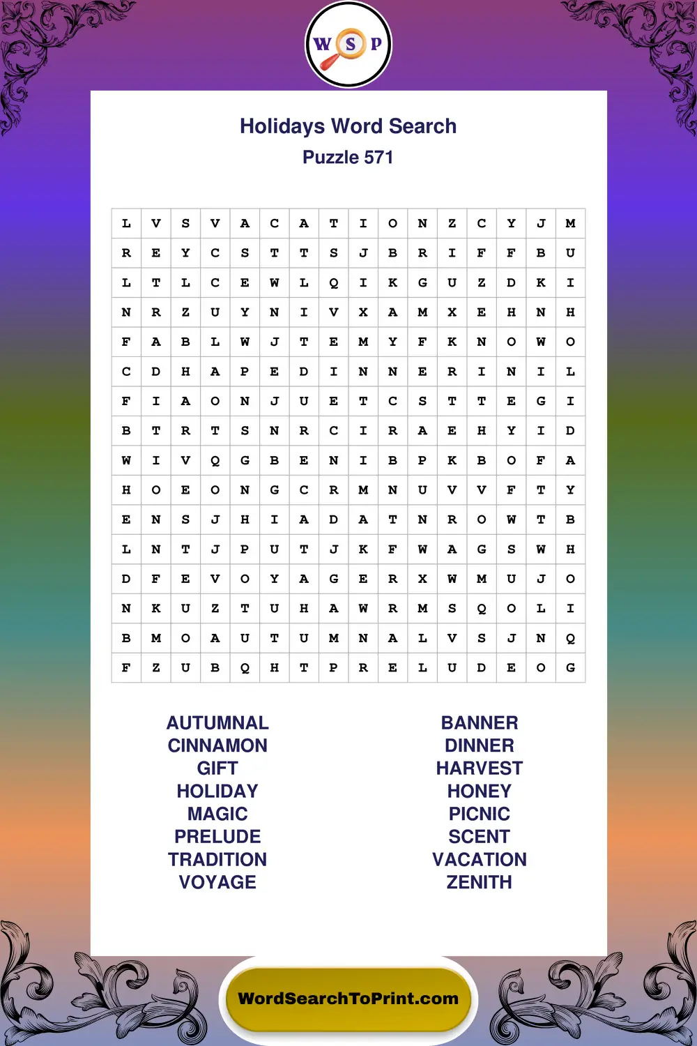 Holidays Word Search Puzzle 571
