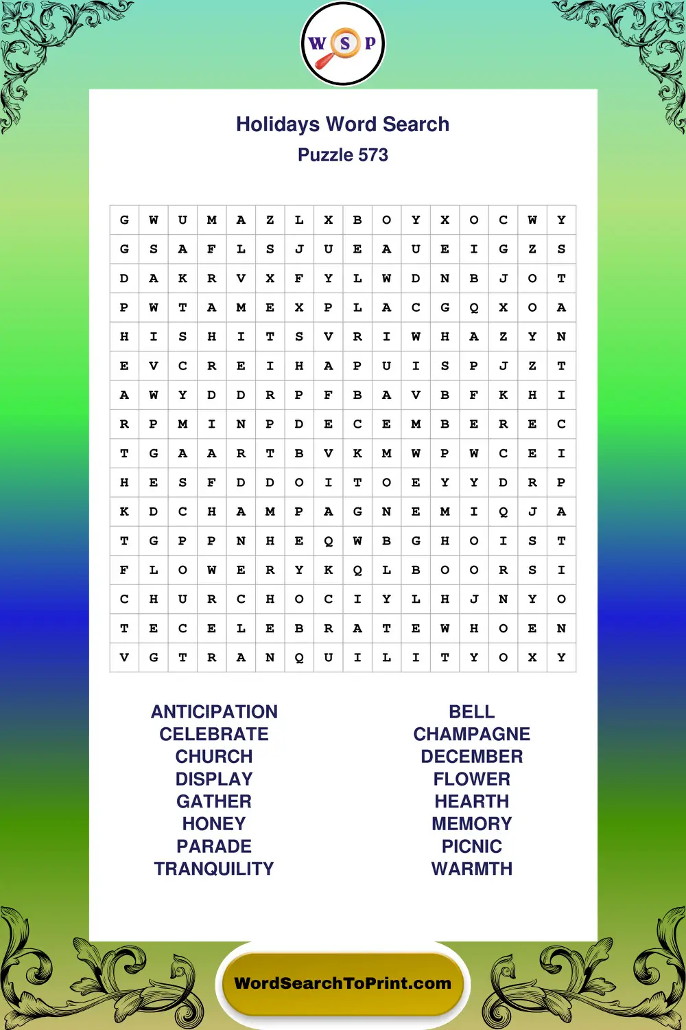 Holidays Word Search Puzzle 573