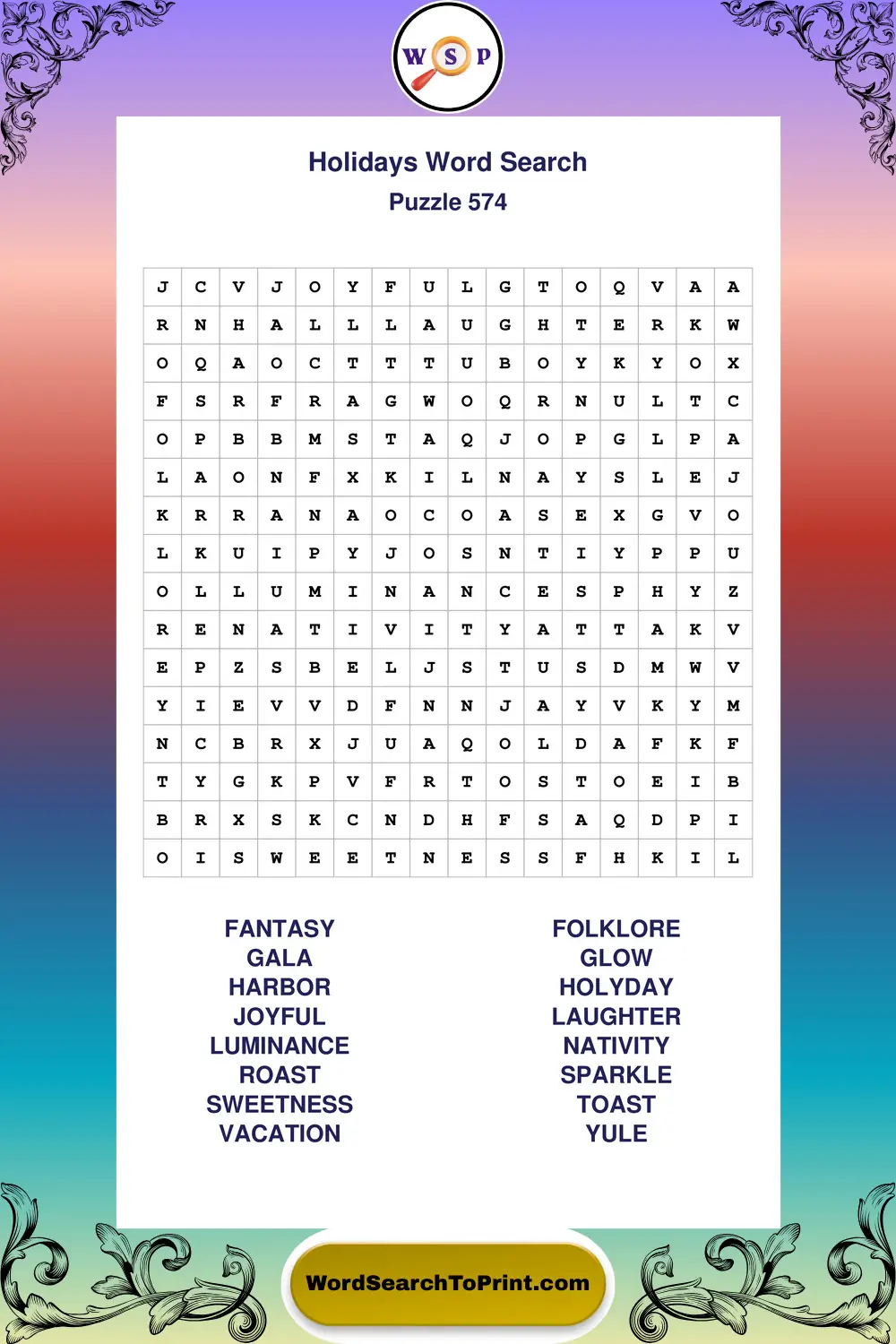 Holidays Word Search Puzzle 574