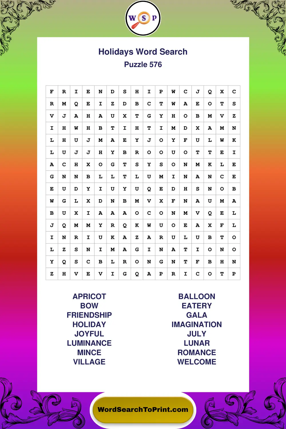 Holidays Word Search Puzzle 576